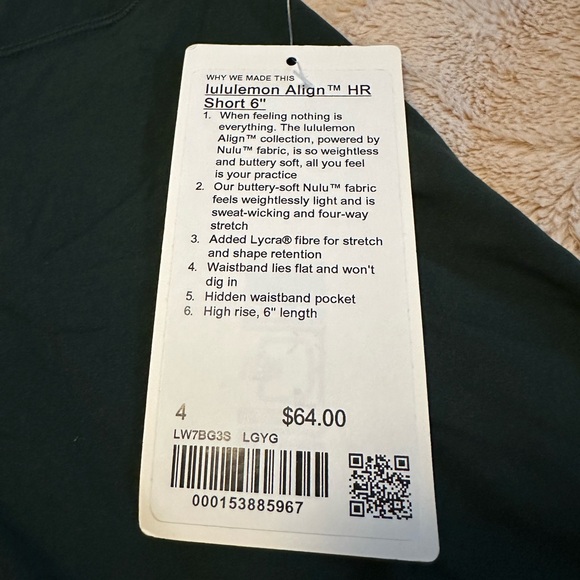 Lululemon align HR short 6 inch legacy green size 4 NWT - Picture 8 of 8